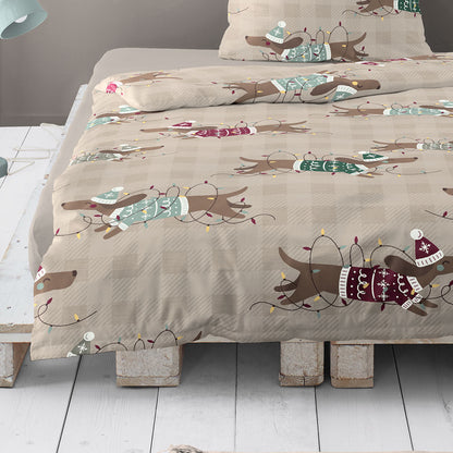 Bettwäsche Dormabell Mako Satin 4211-80 Weihnachts Dackel 135x200