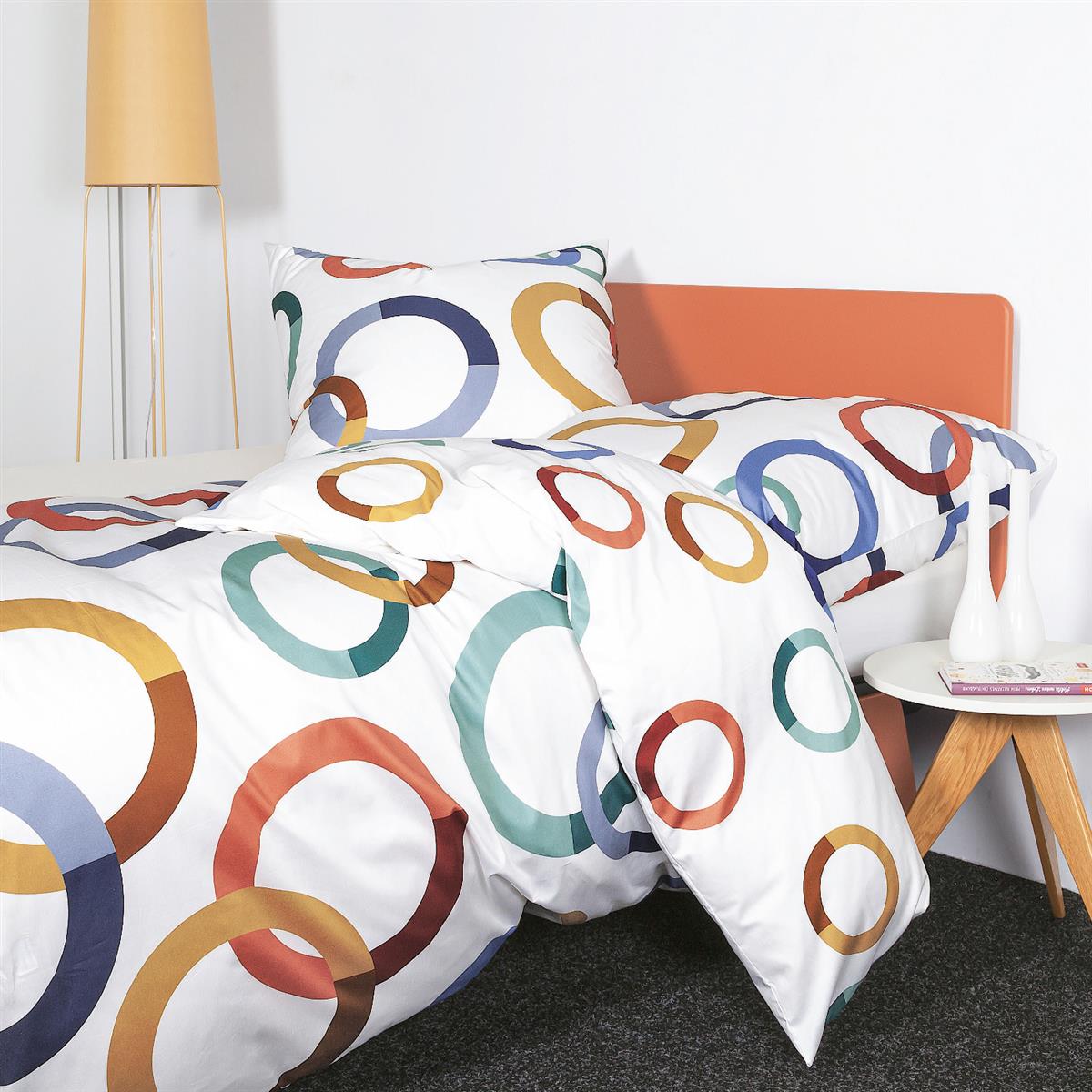 Janine Mako Satin Bettwäsche modern art S 42126-02 Kreise bunt 135x200