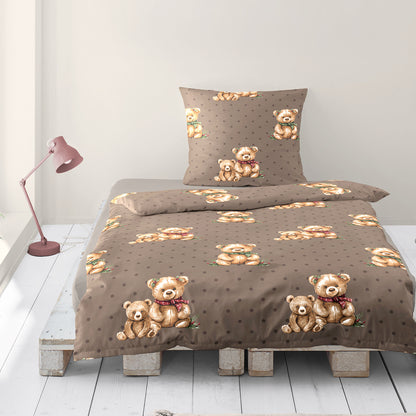 Bettwäsche Dormabell Mako Satin 4212-80 Teddybär Punkte braun 135x200