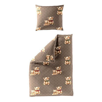 Bettwäsche Dormabell Mako Satin 4212-80 Teddybär Punkte braun 135x200