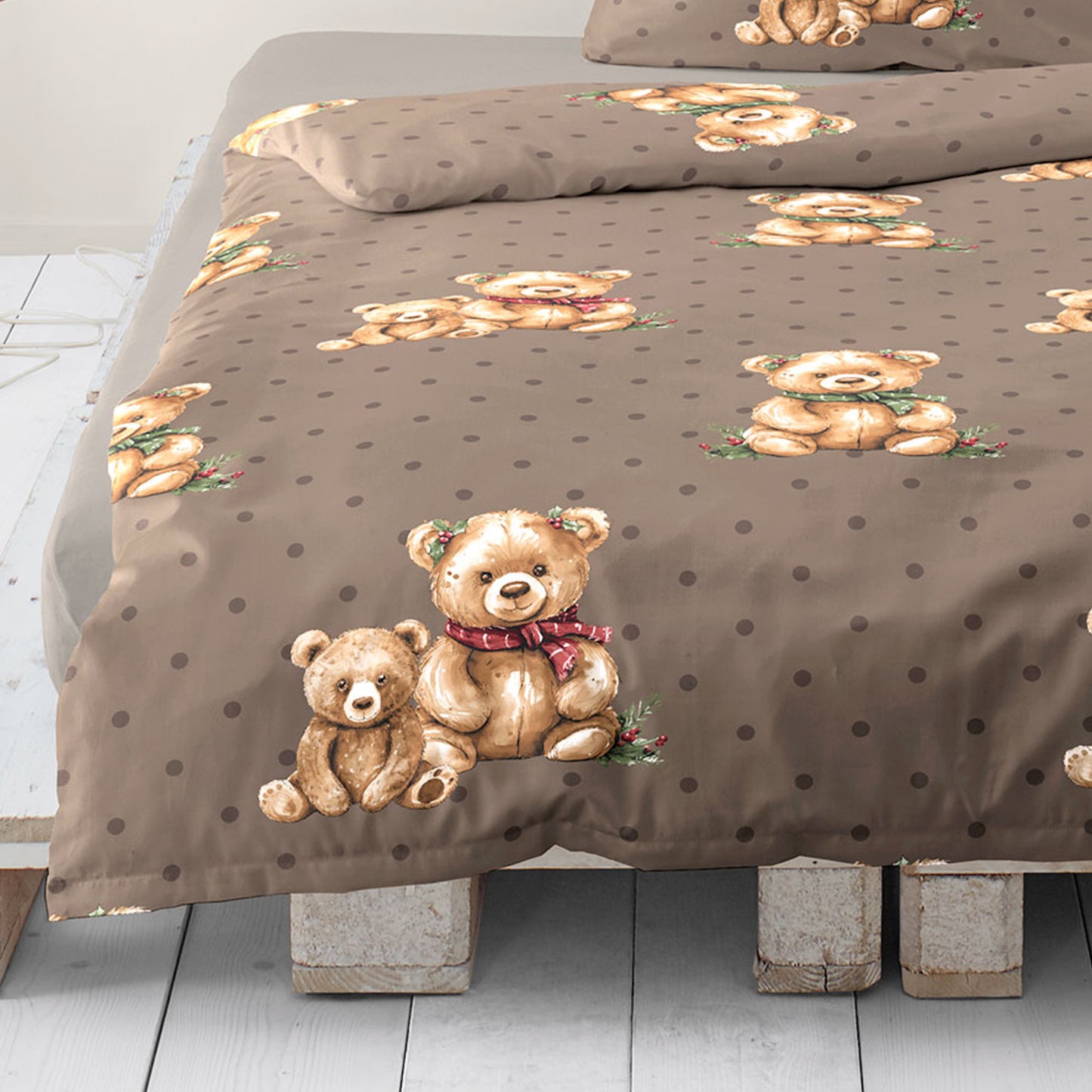 Bettwäsche Dormabell Mako Satin 4212-80 Teddybär Punkte braun 135x200