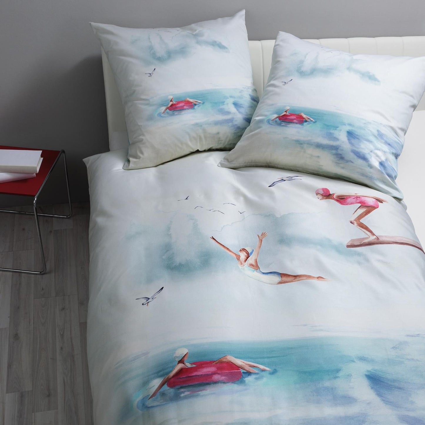 Janine Mako Satin Bettwäsche Modern Art 42142-02 Schwimmer 135x200