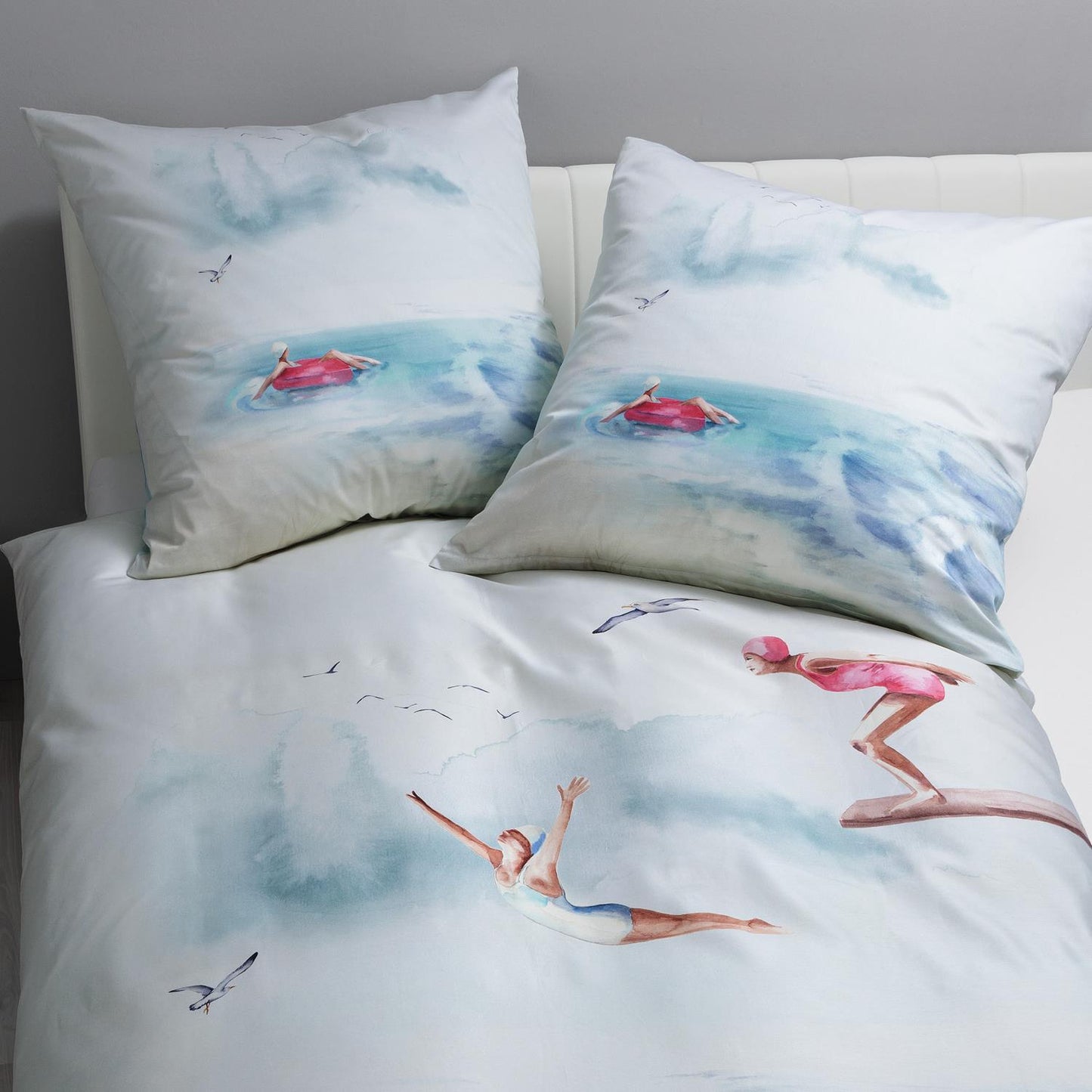 Janine Mako Satin Bettwäsche Modern Art 42142-02 Schwimmer 135x200
