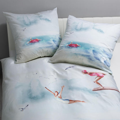Janine Mako Satin Bettwäsche Modern Art 42142-02 Schwimmer 135x200