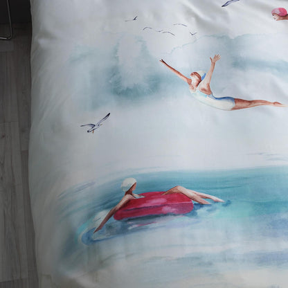 Janine Mako Satin Bettwäsche Modern Art 42142-02 Schwimmer 135x200