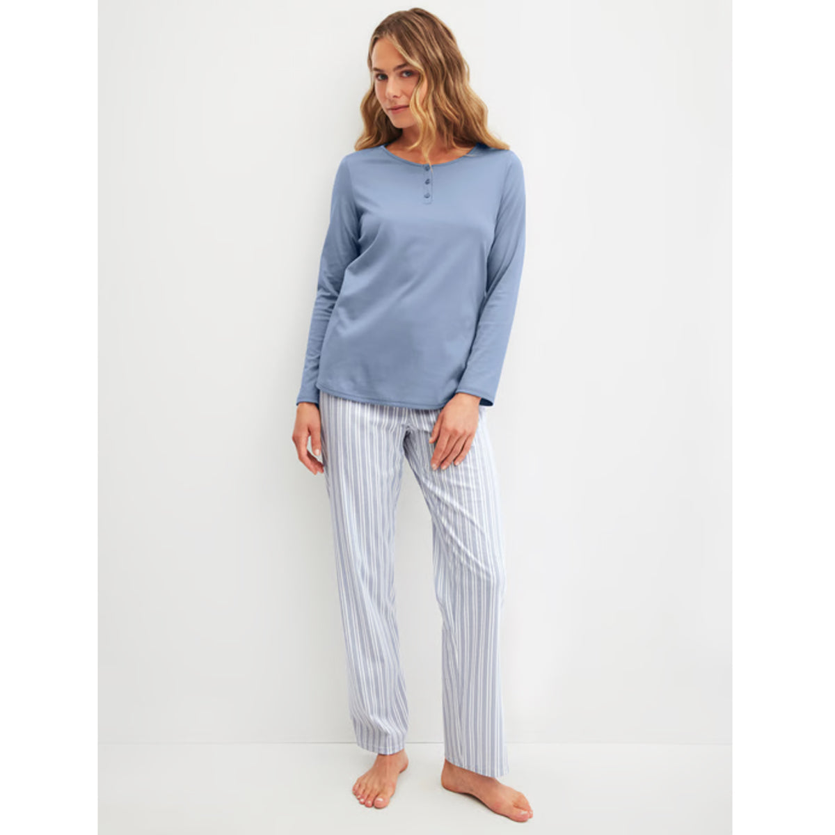 Calida Damen Pyjama Striped Dreams aura blue 42326