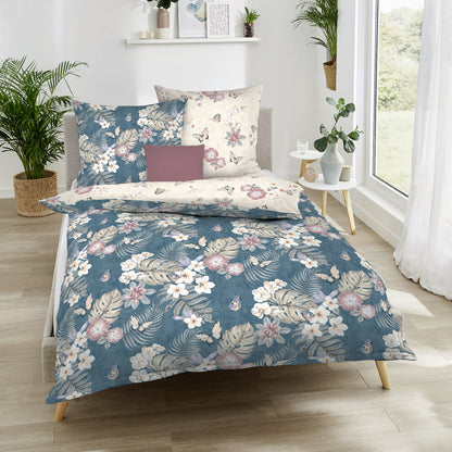 Bettwäsche Kaeppel Satin 425-71 Pina Colada Blumen indigo blau 135x200