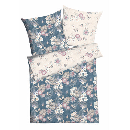 Bettwäsche Kaeppel Satin 425-71 Pina Colada Blumen indigo blau 135x200