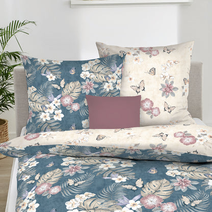 Bettwäsche Kaeppel Satin 425-71 Pina Colada Blumen indigo blau 135x200