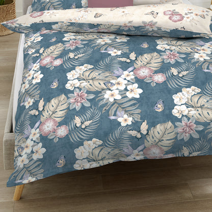 Bettwäsche Kaeppel Satin 425-71 Pina Colada Blumen indigo blau 135x200