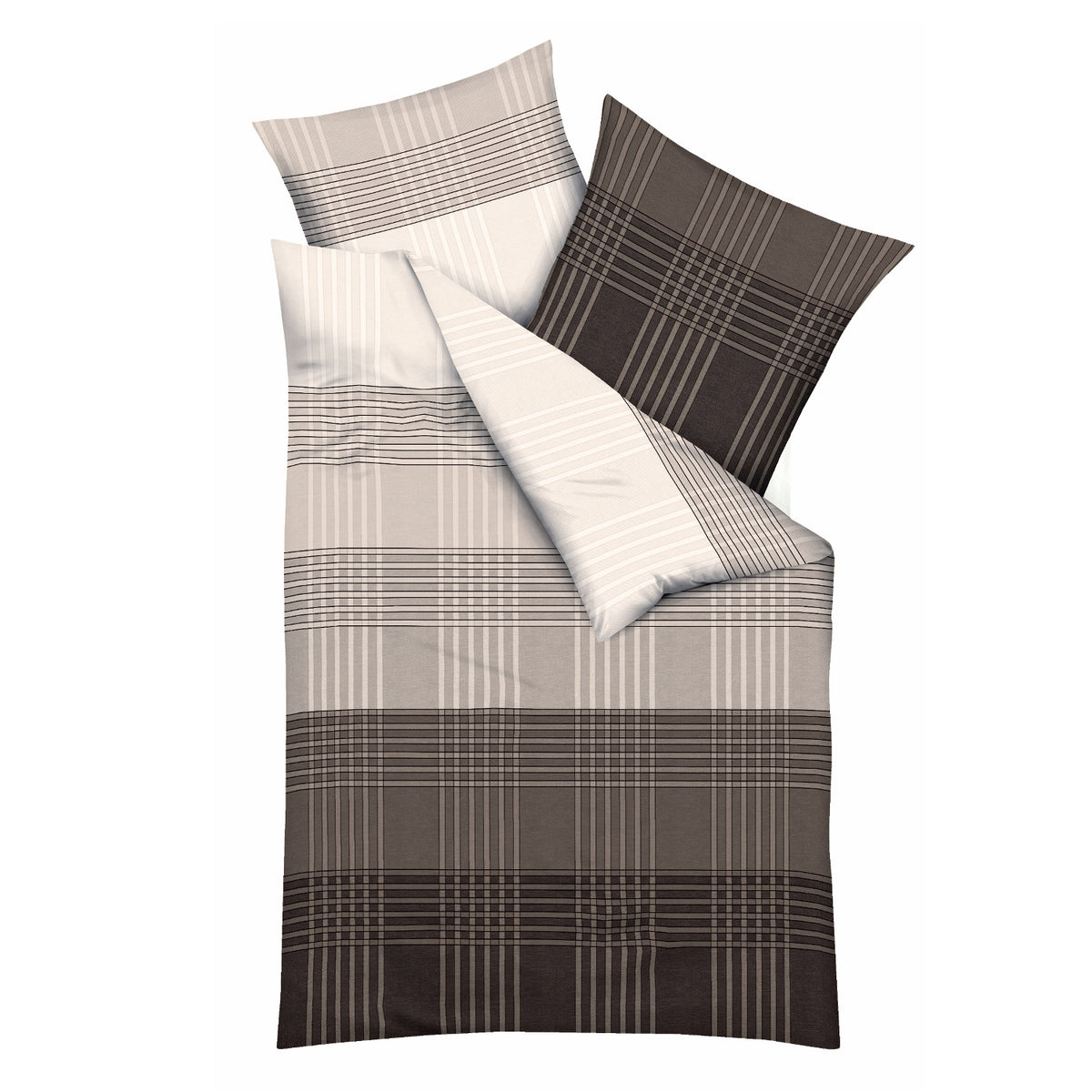 Bettwäsche Kaeppel Biber 423-516 Zones kariert kaffee taupe 155x220