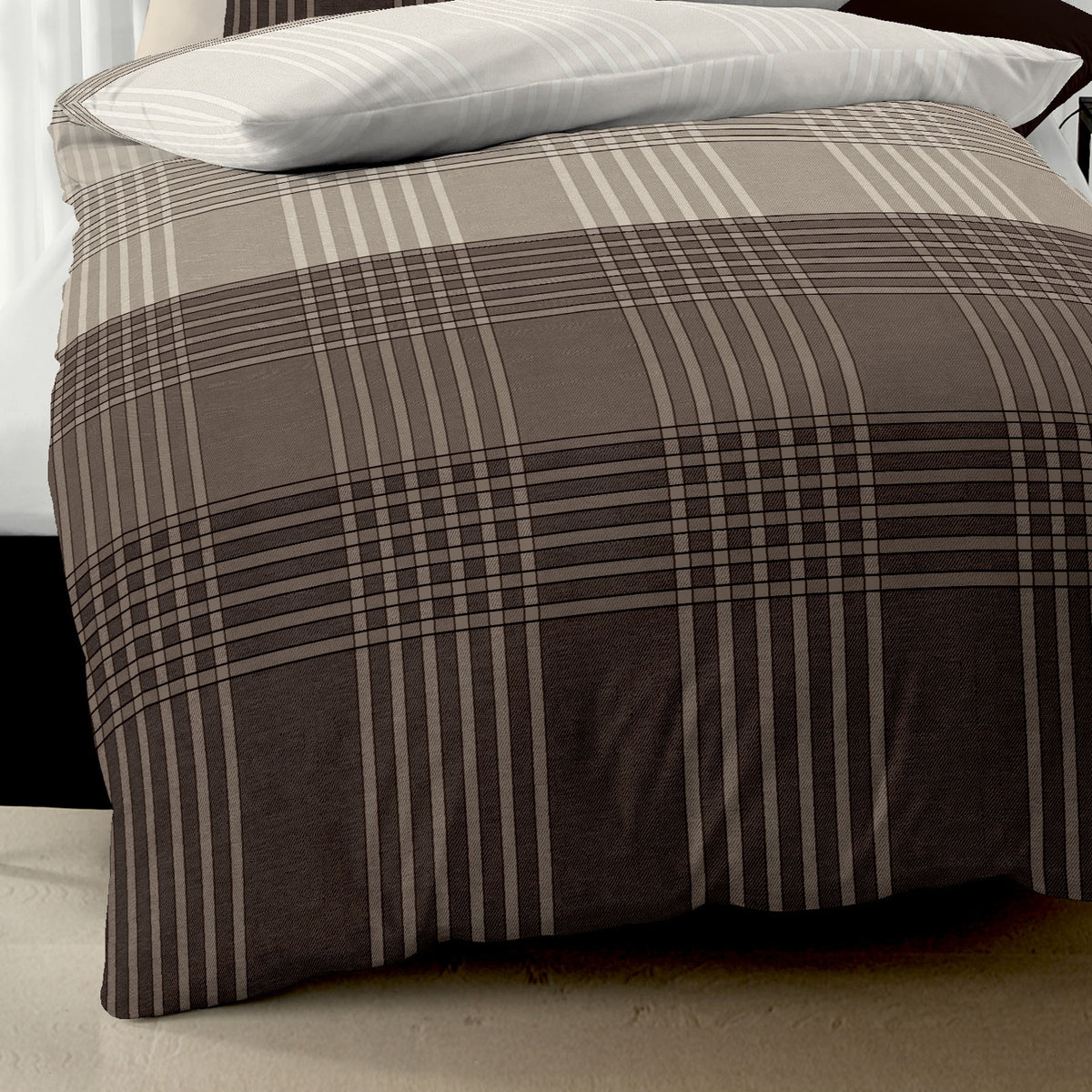 Bettwäsche Kaeppel Biber 423-516 Zones kariert kaffee taupe 155x220