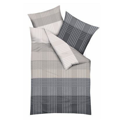 Bettwäsche Kaeppel Biber 423-539 Zones kariert stein grau 155x220