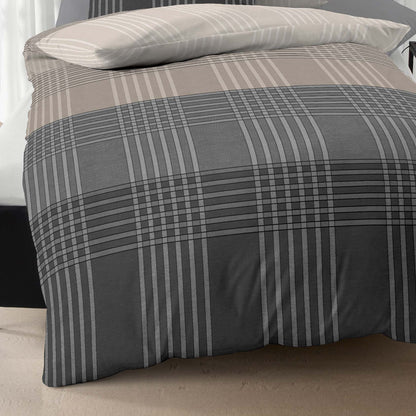 Bettwäsche Kaeppel Biber 423-539 Zones kariert stein grau 155x220