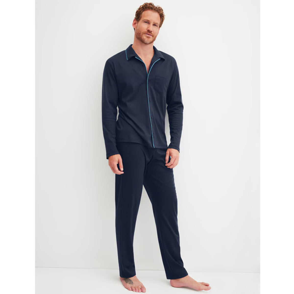 Calida Herren Pyjama lang knöpfbar Relax Choise saphir blue 42968-480