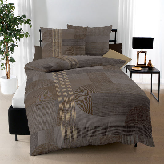 Bettwäsche Mako Satin Taylor Braun mit geometrischem Muster 135 x 200 cm