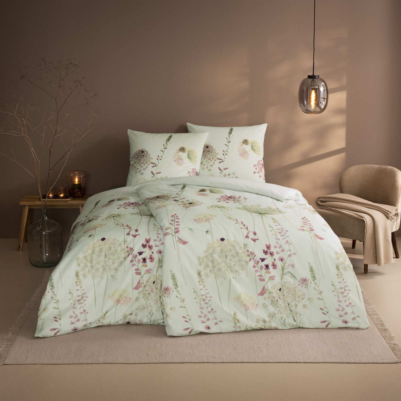Estella Flanell Bettwäsche Meadow 4406-520 Wiesenblumen mint 135x200