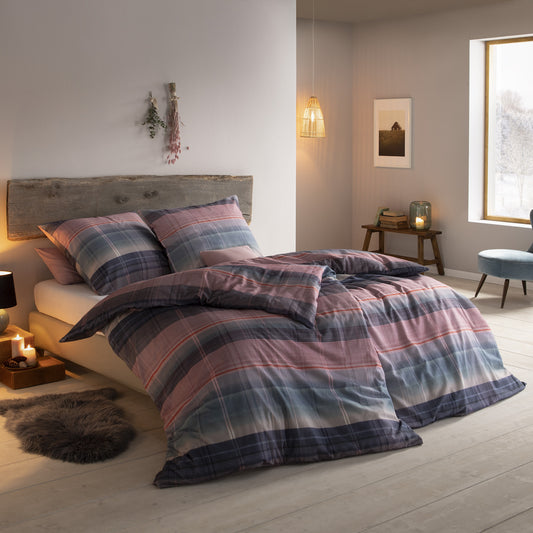 Estella Flanell Bettwäsche St. Moritz 4414-985 Streifen Blau 135x200