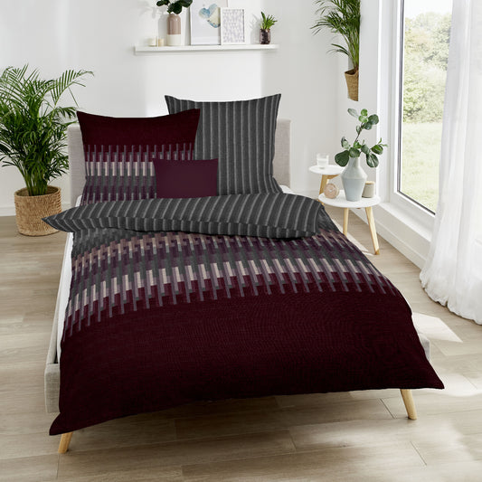 Bettwäsche Kaeppel Biber 442-512 Smart Streifen burgund grau 135x200