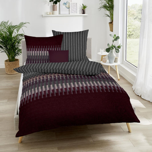 Bettwäsche Kaeppel Biber 442-512 Smart Streifen burgund grau 135x200