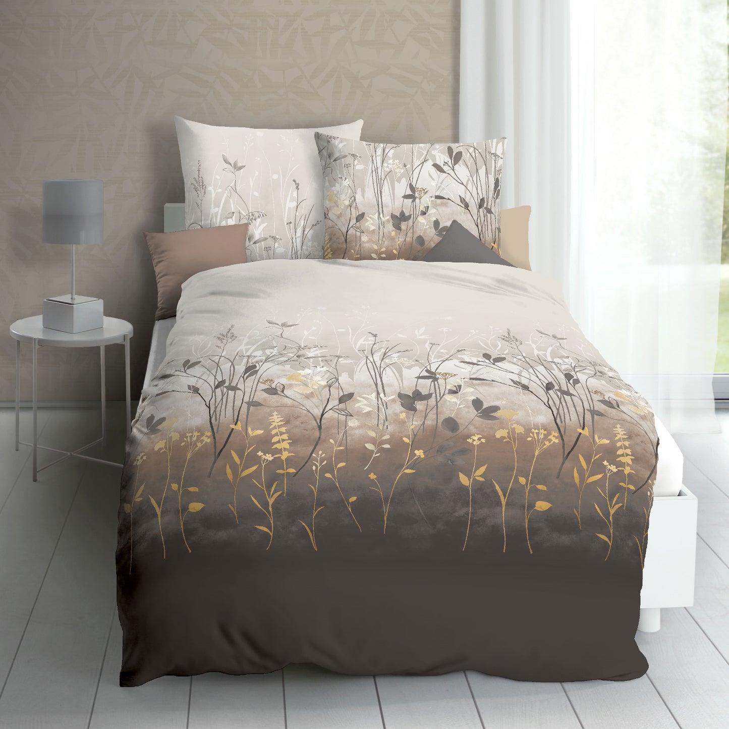 Bettwäsche Kaeppel Satin 443-89 Herbal Gräser kiesel grau 135x200