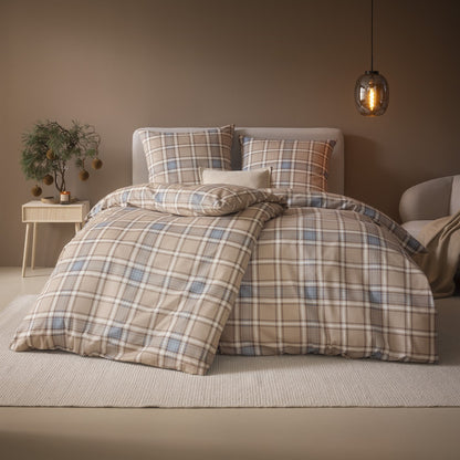 Estella Flanell Bettwäsche Quirin 4448-200 kariert beige blau 135x200