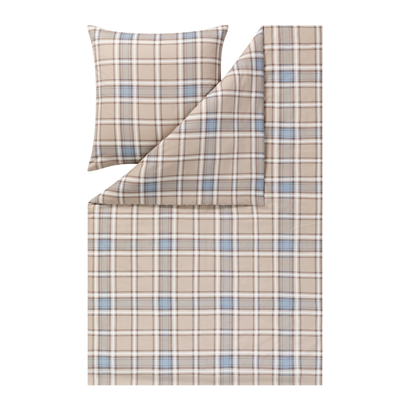 Estella Flanell Bettwäsche Quirin 4448-200 kariert beige blau 135x200