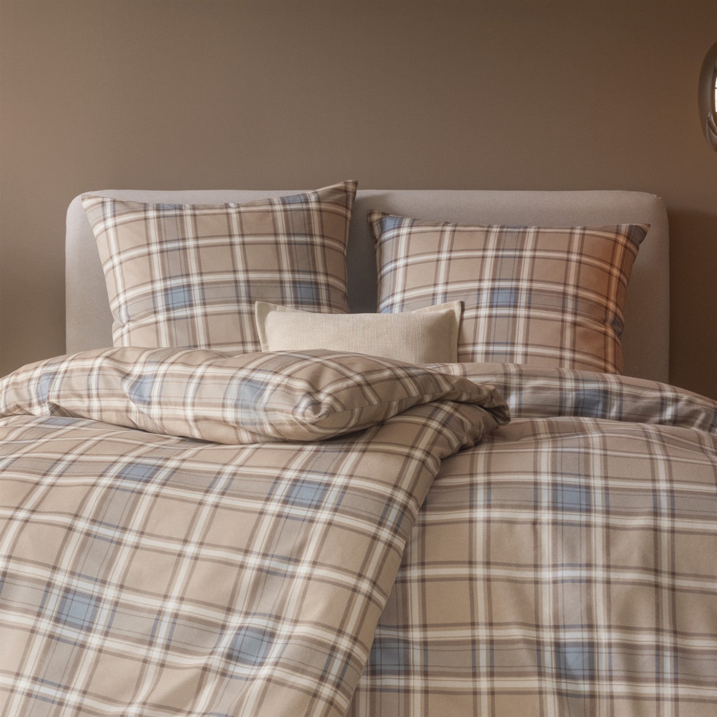 Estella Flanell Bettwäsche Quirin 4448-200 kariert beige blau 135x200