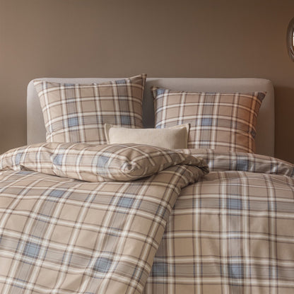 Estella Flanell Bettwäsche Quirin 4448-200 kariert beige blau 135x200