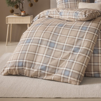 Estella Flanell Bettwäsche Quirin 4448-200 kariert beige blau 135x200