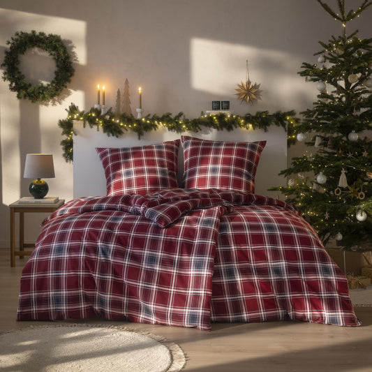 Estella Flanell Bettwäsche Ouirin 4448-460 Kariert Rot Grau 135x200