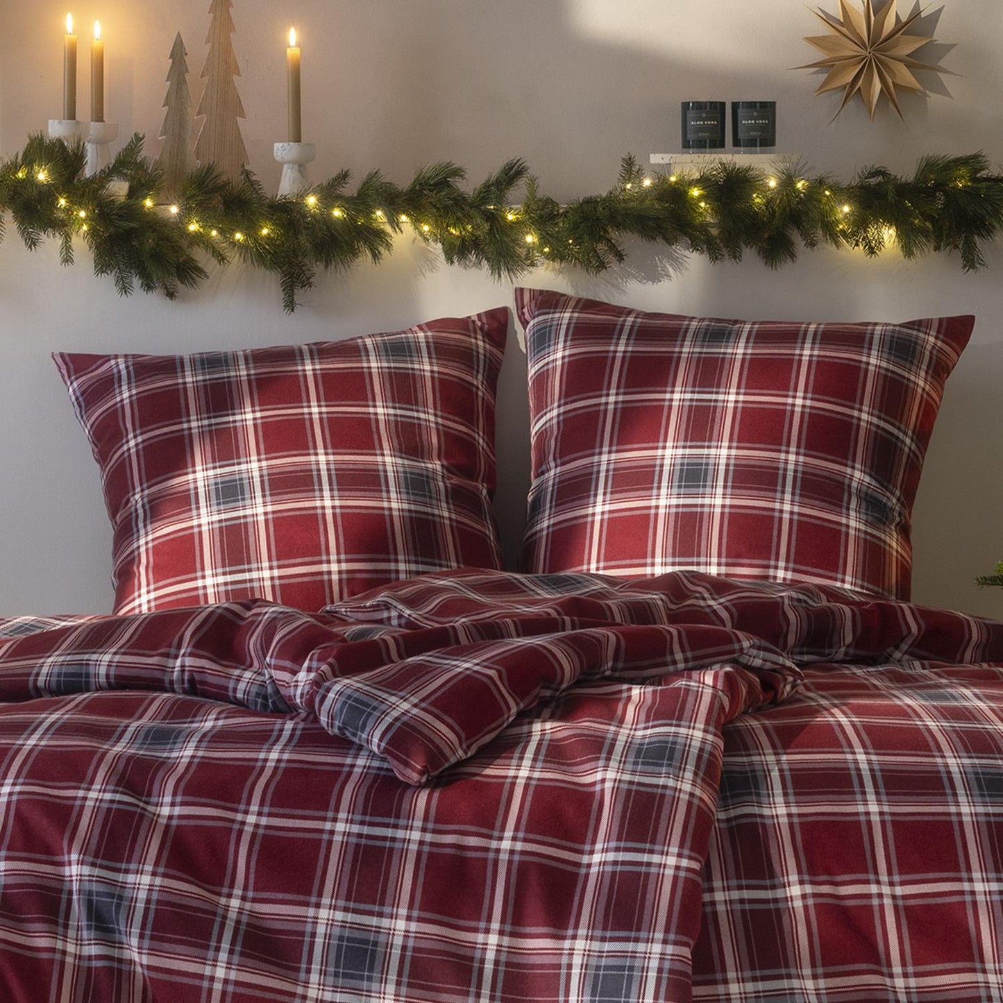 Estella Flanell Bettwäsche Ouirin 4448-460 Kariert Rot Grau 135x200