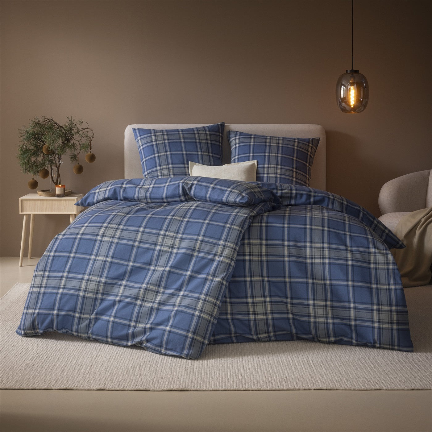Estella Flanell Bettwäsche Quirin 4448-600 kariert blau grau 135x200