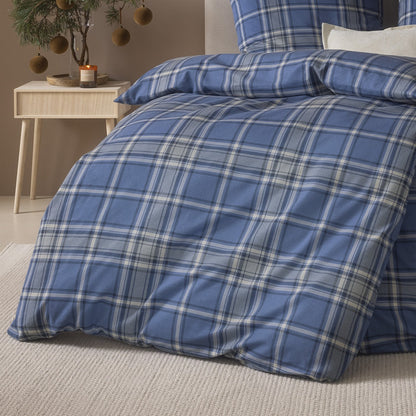 Estella Flanell Bettwäsche Quirin 4448-600 kariert blau grau 135x200