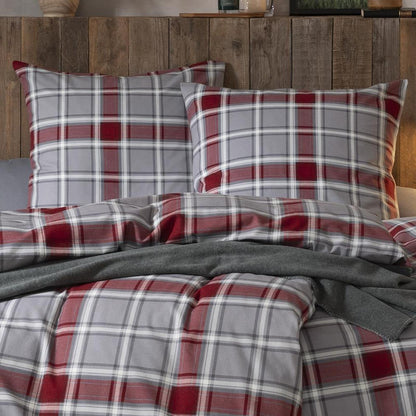 Estella Flanell Bettwäsche Quirin 4448-810 Kariert Grau Rot 135x200