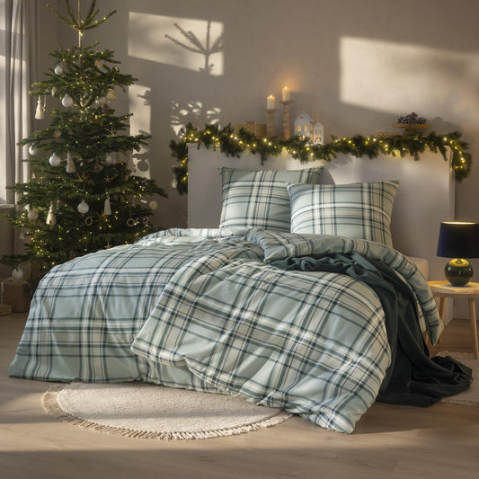 Estella Flanell Bettwäsche Hannes 4459-080 Kariert Jade Grün 135x200