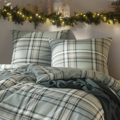 Estella Flanell Bettwäsche Hannes 4459-080 Kariert Jade Grün 135x200