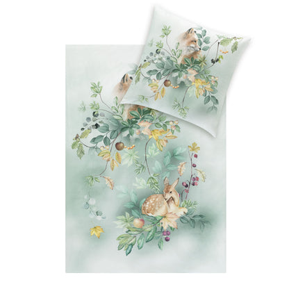 Estella Flanell Bettwäsche Ferdinand 4468-530 Reh Fuchs Grün 135x200