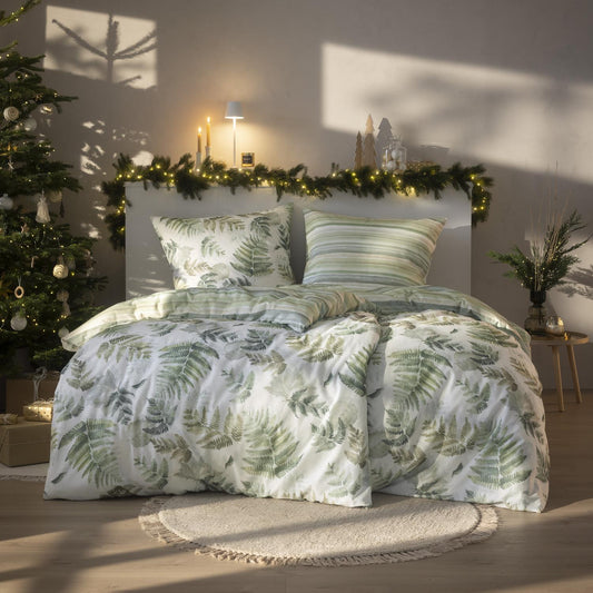 Estella Flanell Bettwäsche Fern leaves 4469-530 Blatt Streifen 135x200