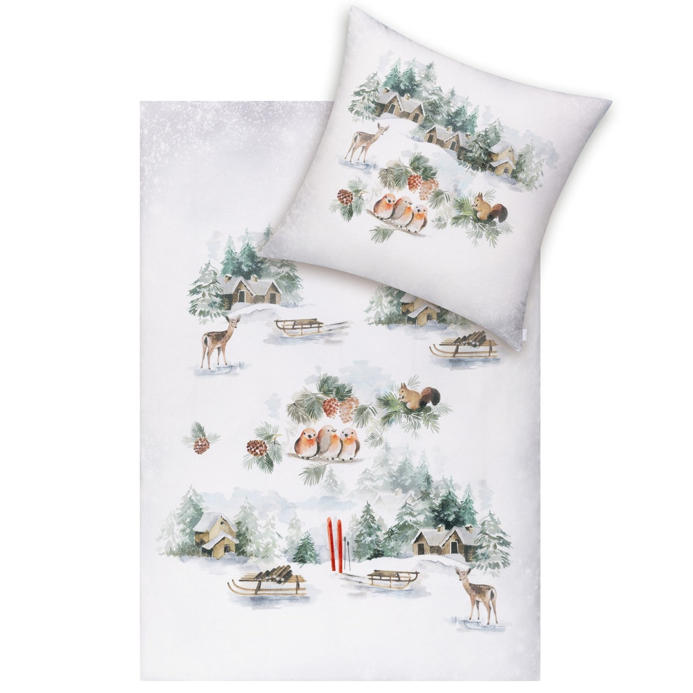 Bettwäsche Flanell Birdy Weiß mit Winterlandschaft 155 x 220 cm