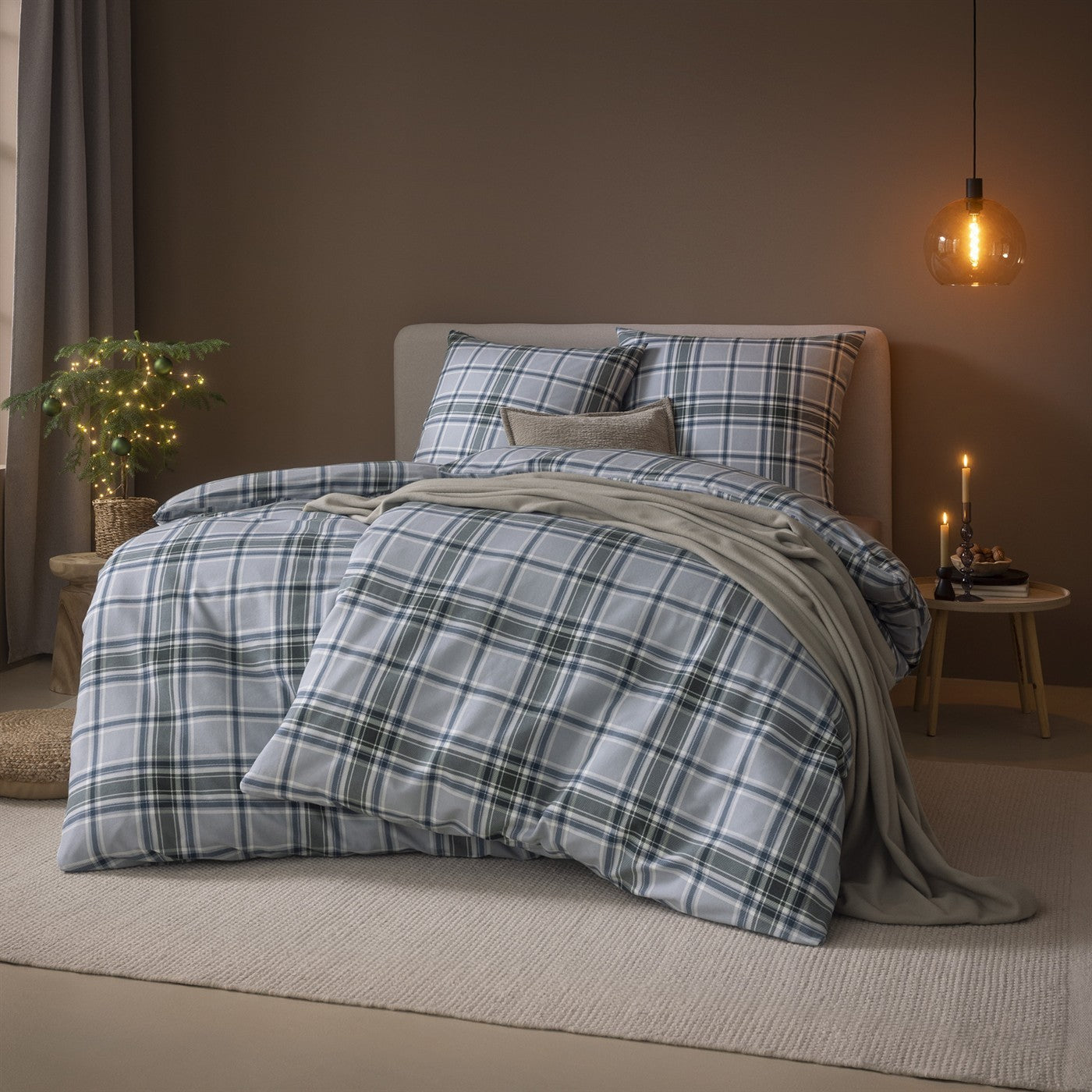 Estella Flanell Bettwäsche Celestia 4480-580 Kariert grau grün 135x200