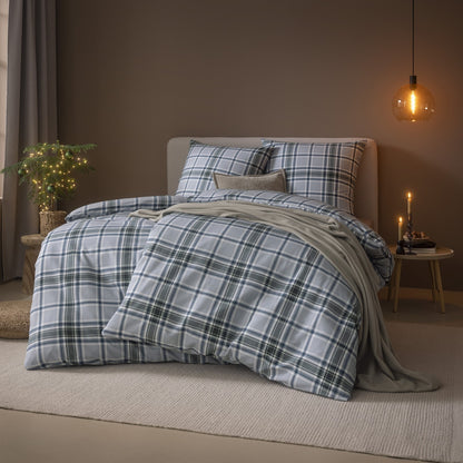Estella Flanell Bettwäsche Celestia 4480-580 Kariert grau grün 155x220