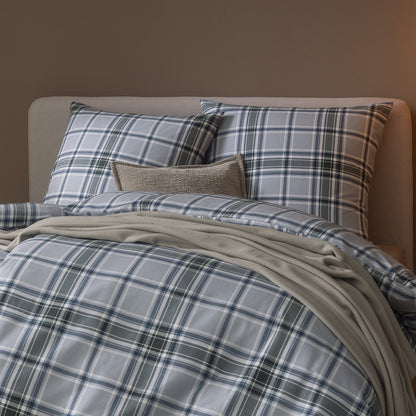 Estella Flanell Bettwäsche Celestia 4480-580 Kariert grau grün 155x220