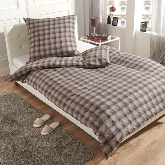 Joop! Flanell Bettwäsche Soft Checks 45000-17 taupe kariert 135x200