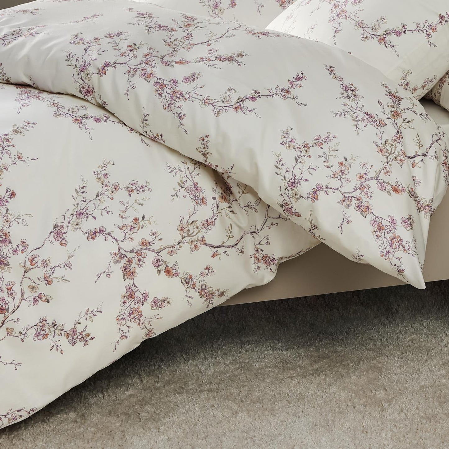 Janine Mako Satin Bettwäsche Milano 45104-01 Rosa Beere Blumen 135x200