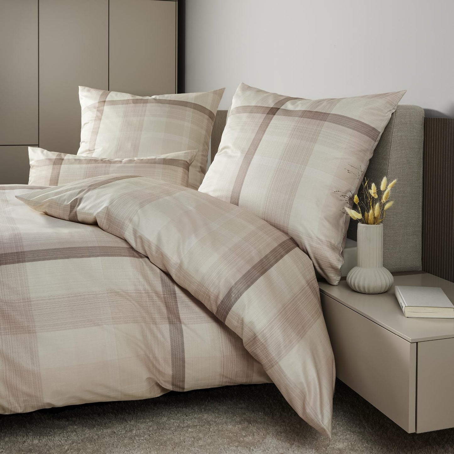 Janine Mako Satin Bettwäsche Milano 45112-07 Beige Kariert 135x20