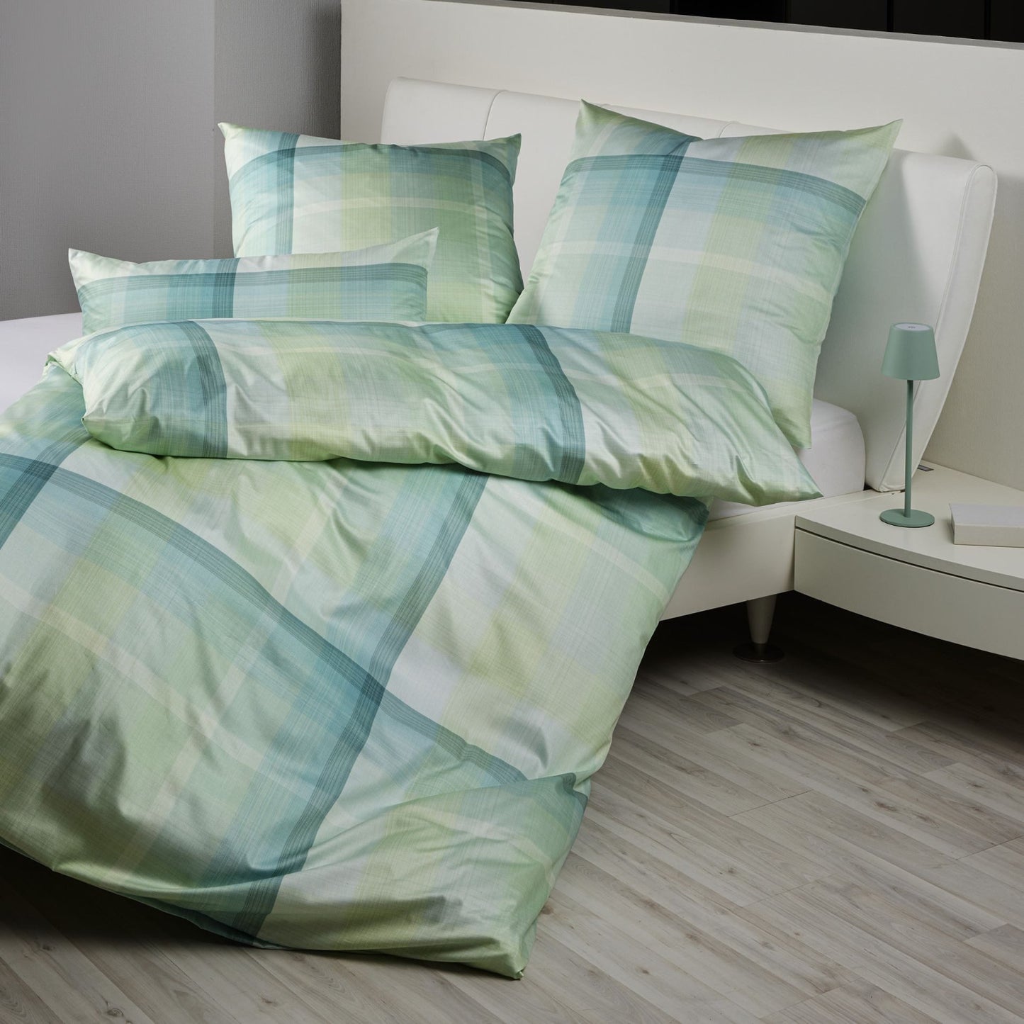 Janine Mako Satin Bettwäsche Milano 45112-06 grün kariert 135x200