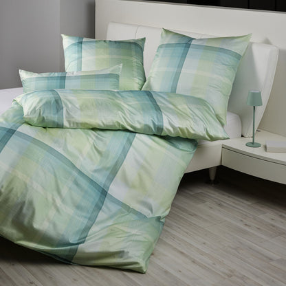 Janine Mako Satin Bettwäsche Milano 45112-06 grün kariert 135x200