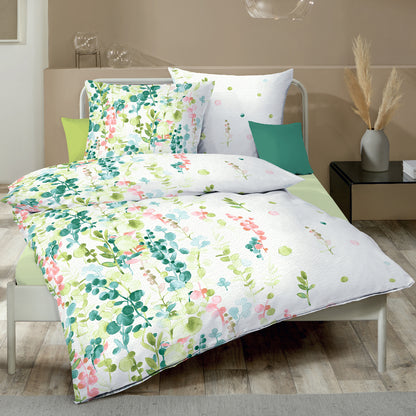 Bettwäsche Kaeppel Seersucker 466-03 Inaya Blätter aqua grün 135x200