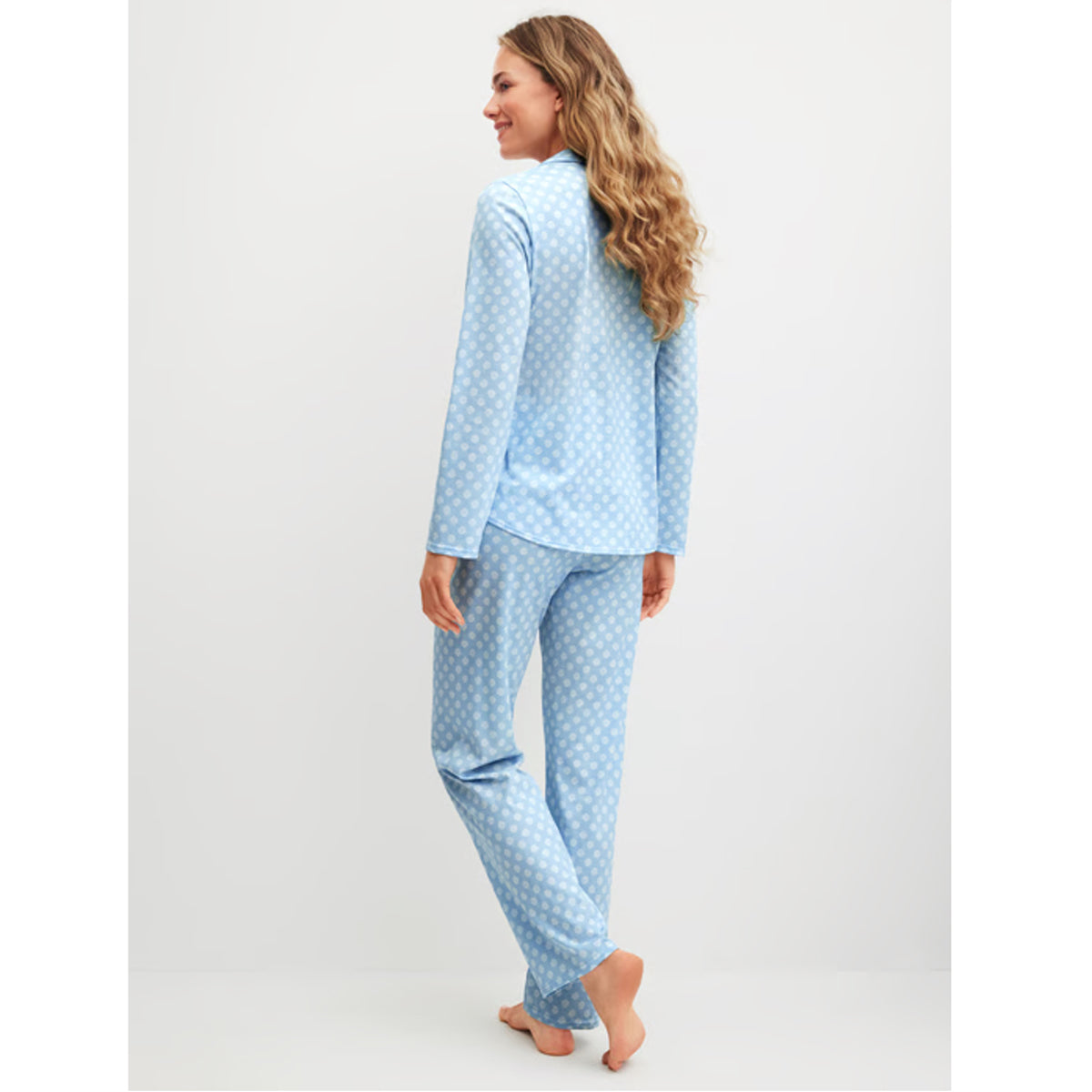 Calida Damen Pyjama Lovely Nights knöpfbar cascade blue 46954-545